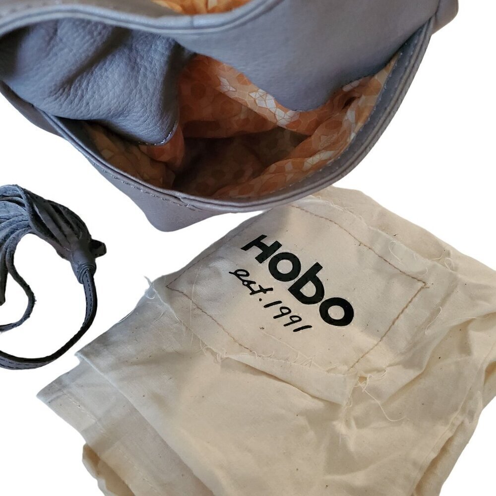 HOBO Crescent Shaped Gray Leather Bag, Woman's Grey Shoulder Bag - Picture 9 of 11